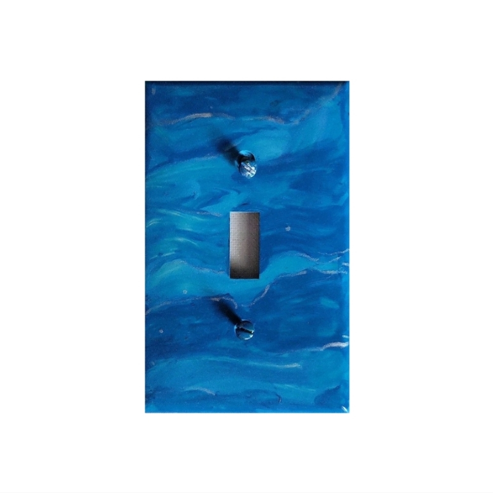 Hand Crafted Blue and Silver Abstract Design Single Light Switch Plate - Picture 2 of 2